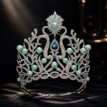 欧美选美小姐桂冠珍珠走秀概念皇冠奢华大号女王冠可调节收缩圆冠