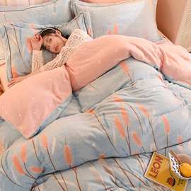 加厚牛奶绒四件套冬季款珊瑚绒床单双面绒被套法兰绒毛绒床上用品