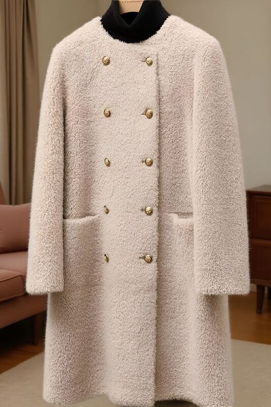 Loose Special Offer Sheepskin Coat Thickeneded Women's Long 2025 Round Neck Autumn and Winter Warm Fashionable Wool Fur Outwear
