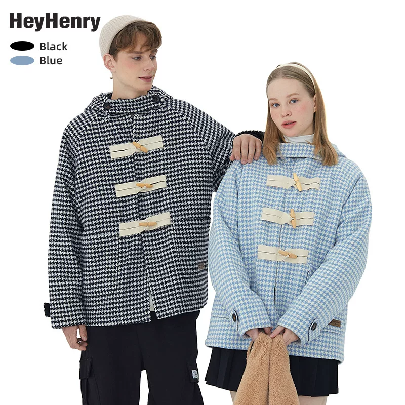Retro Woolen Coat Unisex, Thickened Winter Jacket, Houndstooth Plaid 2021