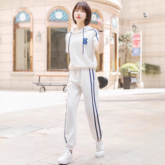 ブルーベア刺繍入りスポーツスーツ レディース 夏服 おしゃれ 学生向け 着痩せ効果 ランニング カジュアル ツーピースセット レジャースポーツ