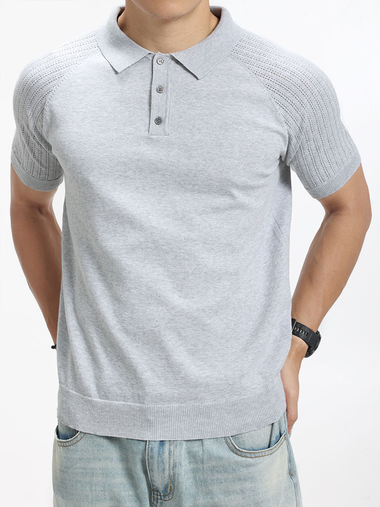 2026 verano hombre de manga de hombro polo de punto hombre botón de la solapa de negocios casual hombre alto sentido camisa image 3