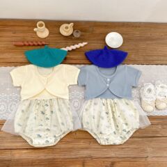 ins女童夏裝透氣吊帶包屁衣洋氣碎花公主哈衣裙女寶寶爬服+小外套