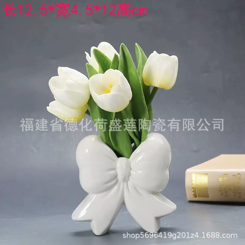 亚马逊北欧创意简约小花插桌面饰品花瓶 客厅电视柜蝴蝶结摆件