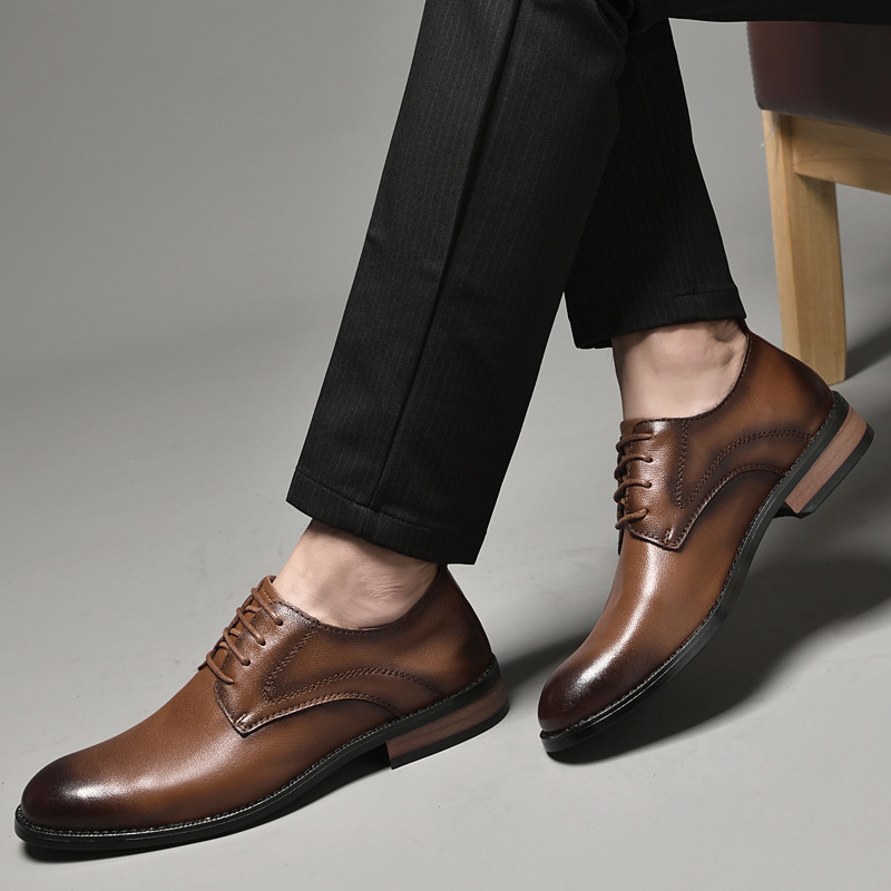 2023 Luxury Men's Business with Cowhide Soft Leather Top Layer, Breathable and Comfortable Wood Root Bloc British Shoes_voghion.com