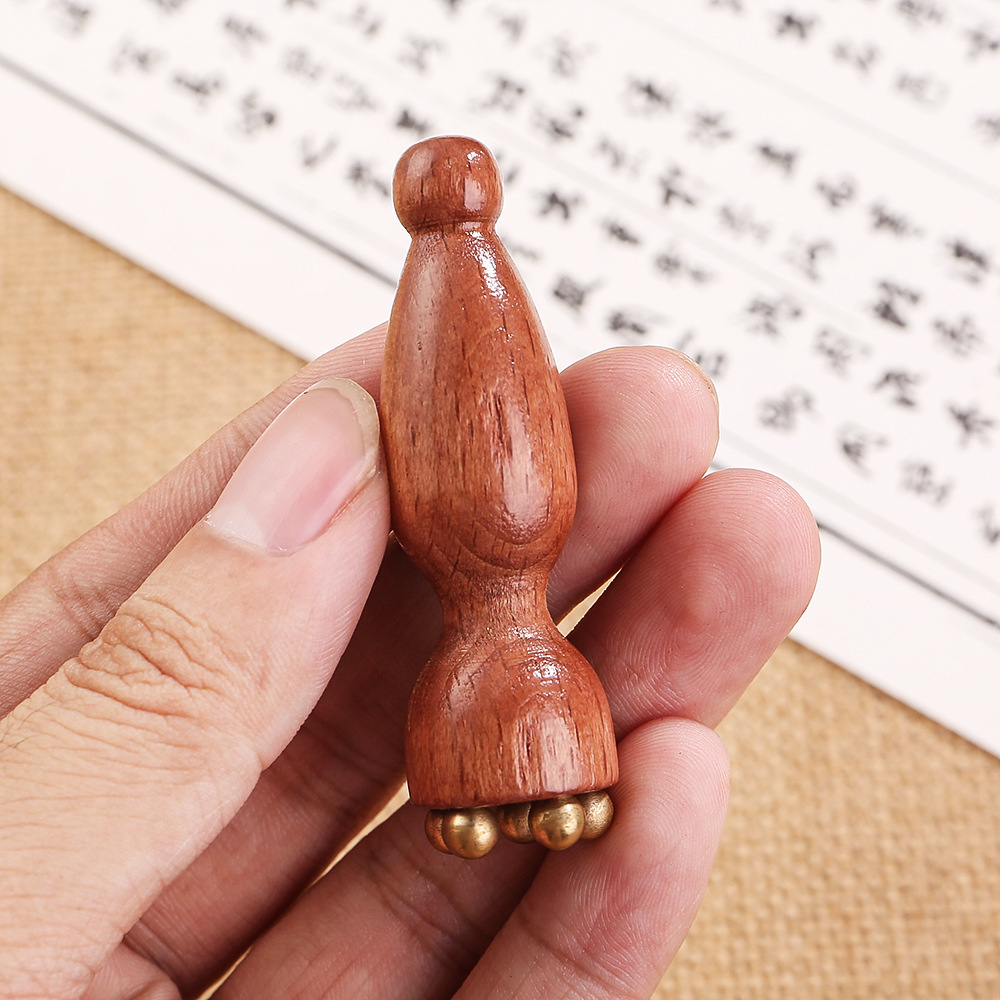 眼部拨筋棒点穴护肤工具实木小莲蓬面部按摩器脸部美容纯黄铜刮