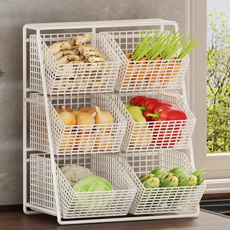 キッチン野菜収納バスケットデスクトップフルーツ収納バスケット多層スナック収納バスケット大容量コンパートメントオーガナイザー|undefined