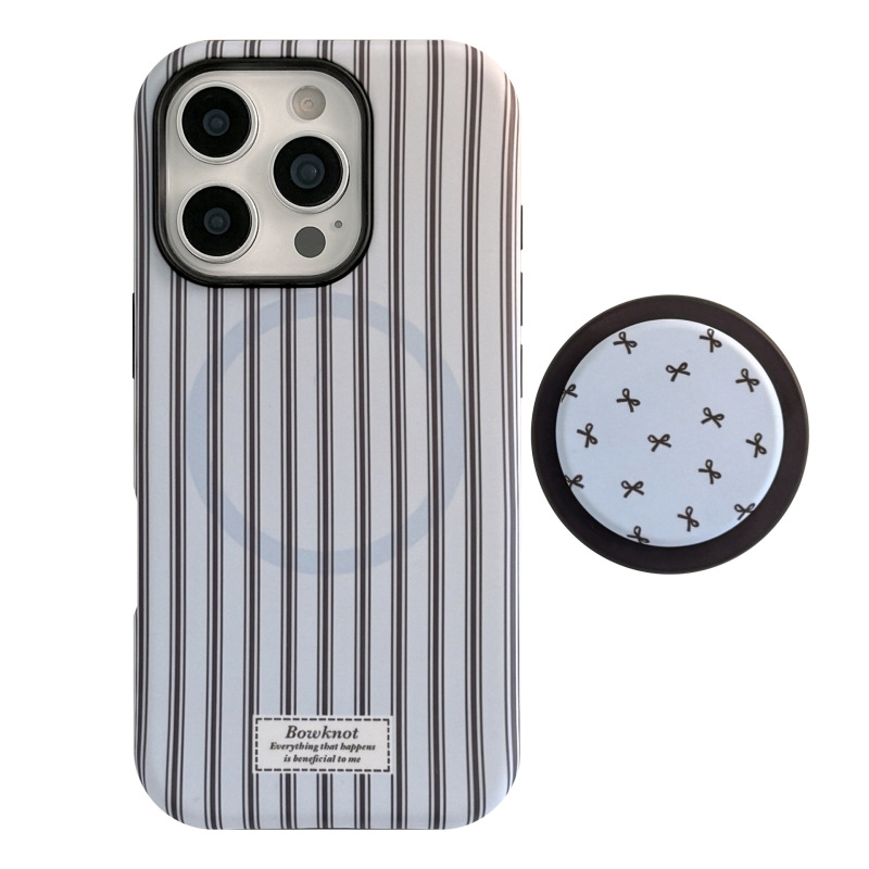 蓝黑条纹iPhone16promax苹果15手机壳17适用13蝴蝶结磁吸支架11韩|undefined