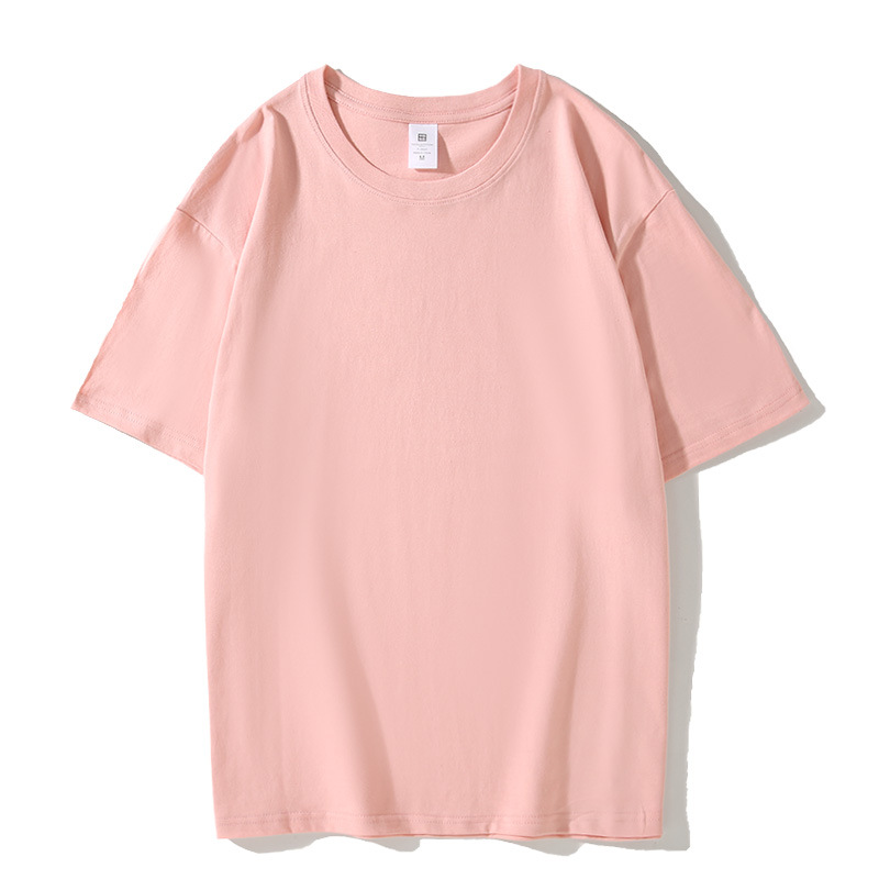 Manga corta 2024 pesada 220gt camisa básica de algodón color sólido opaco grueso cuello redondo camisa de fondo para hombres y mujeres