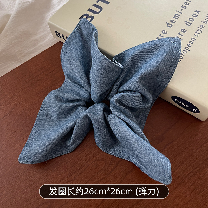 韩系牛仔布艺方巾发圈女半扎头发绳时尚头绳高弹力皮筋大肠圈皮套|undefined