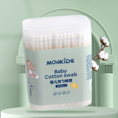 Mengbeibi baby ear spoon cotton swabs 200 pieces boxed spiral head + ear spoon double-ended cotton swabs
