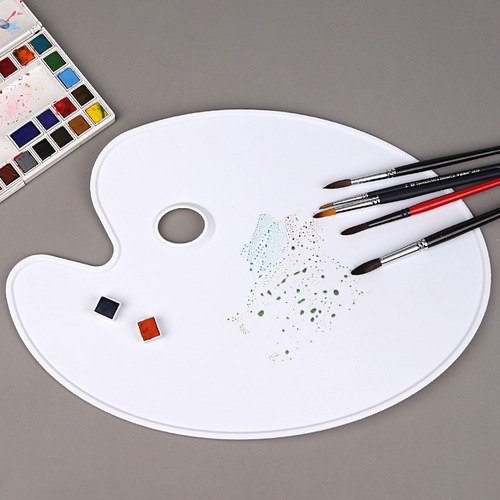 White B3 Three-Edge Plastic B2 Color Mixing Palette, Transparent Watercolor Palette with Hand Grip, 43*30cm Elliptical