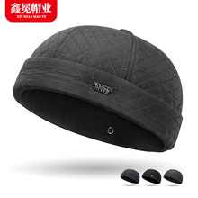 男士唐帽秋冬新款加绒防寒保暖地主帽时尚菱格休闲字母标瓜皮帽子