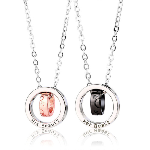 Couple Necklace Korean Version Student Long Distance Relationship Magic Pendant Chinese Valentine's Day Necklace Beauty and the Beast Valentine's Day Gift