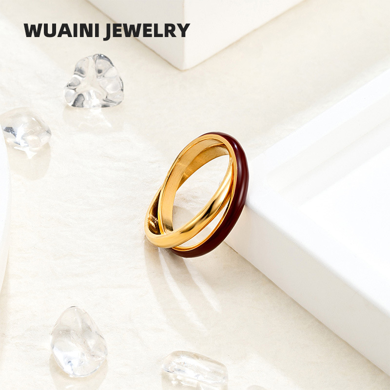 Enamel Design Wholesale Jewelry Elegant Simple Style Geometric Titanium Steel Enamel Rings