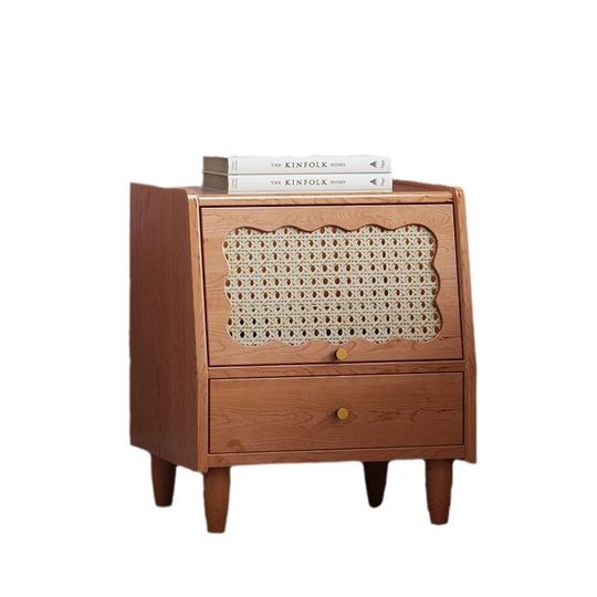 s% solid wood retro French bedside table Internet celebrity household storage table rattan bedroom small cabinet bedside locker