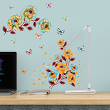 奥弗炫彩花朵蝴蝶墙贴 JS-N2049跨境玄关花朵装饰蝴蝶贴代发