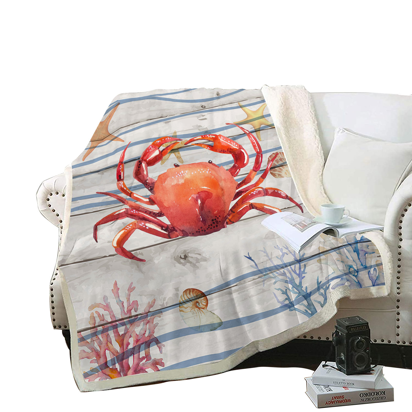Cute Tortoise Crab Fish Polyester Blanket display picture 2