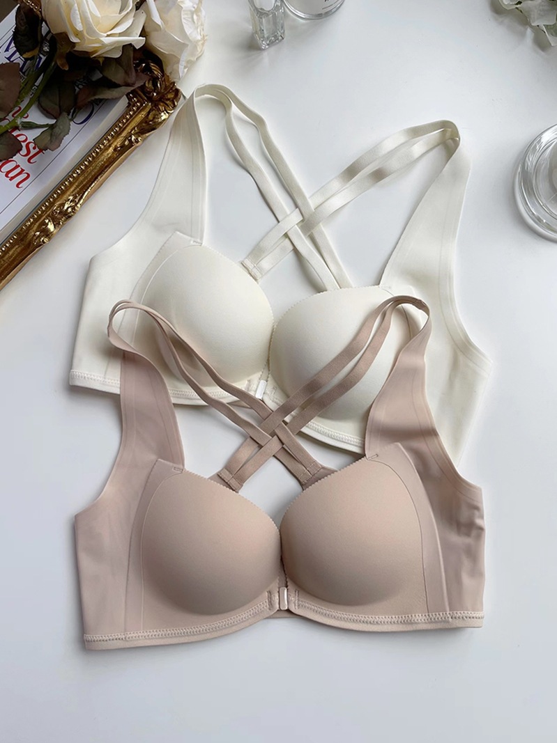 Cruz de verano belleza espalda pequeño pecho push up ropa interior inalámbrica hebilla frontal sin costuras hombro grueso Copa sujetador las mujeres 3225