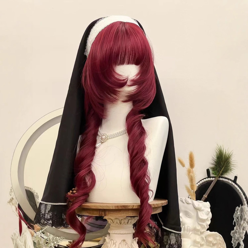 Wig for Women with Layered Design to Modify Face Shape, Specially Mixed with Burgundy Subculture Jellyfish Head, Personalized Full Natural Full Headgear