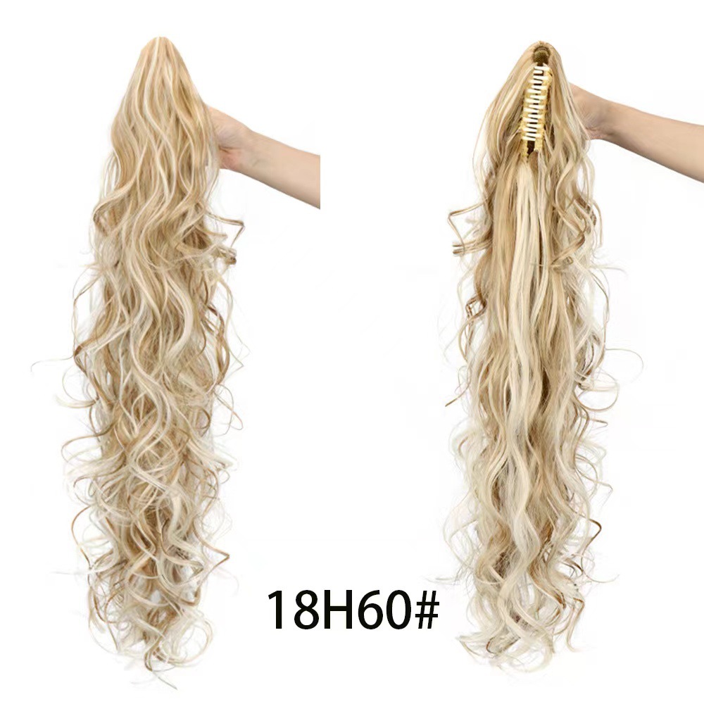 Gran clip de agarre de cola de caballo rizado largo cabello flojo mostrando la cantidad de cabello de cola de caballo estilo europeo y americano alto cráneo wig cola de caballo
