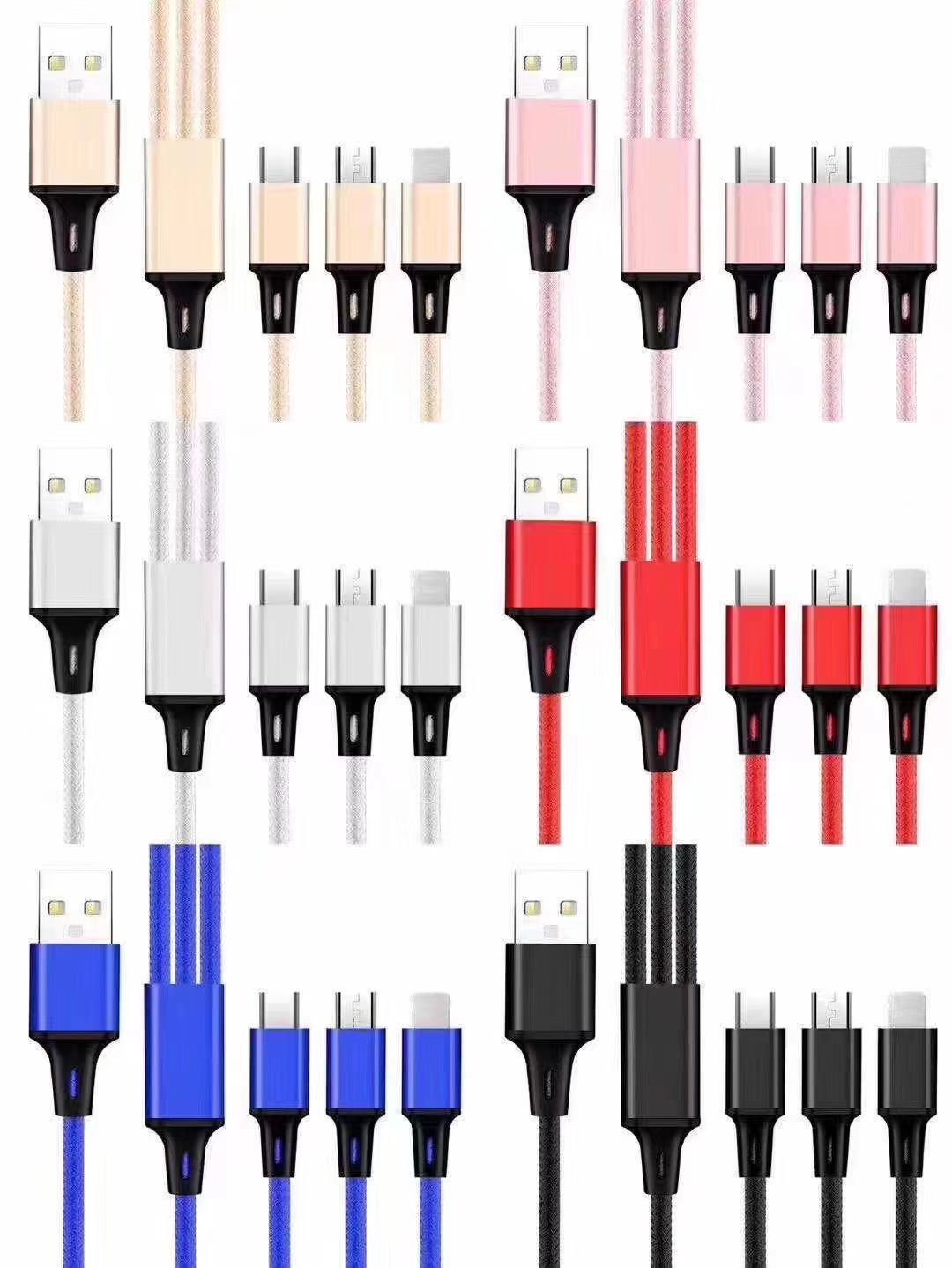 One-to-three nylon for iphone1211XR87 Apple Android type-C three-in-one mobile phone charging cable