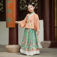 Детский костюм Тан суперфеи Hanfu Ming для девочек 2024, Новый Древний костюм в китайском стиле, жилет с длинными рукавами, костюм в старинном стиле