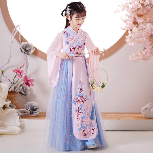 Chinese princess for kids girls blue pink fairy Hanfu Chinese children fairy antique dress outfit girl kimono dress Ru skirt of the girls