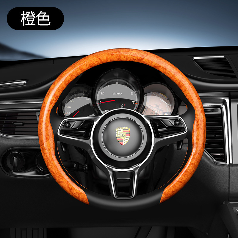 車用ナッパレザーステアリングホイールカバー、ユニセックスピーチウッドグレイン大型ハンドルカバー、滑り止め、吸汗性、耐摩耗性クロスボーダー|undefined
