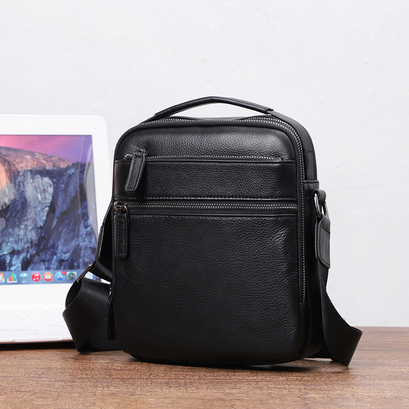 Túi đeo chéo nam da bò thật 20×8×24 cm kiểu mới đơn giản — Màu đen