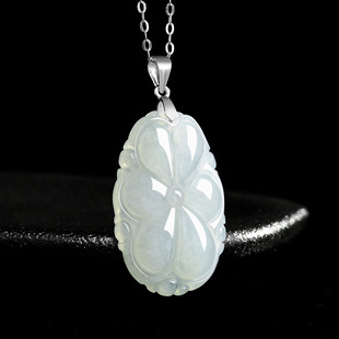 Natural Burmese A-Grade Jade Lotus Leaf Pendant S925 Silver Inlaid Jade Pendant Jewelry Sihui Jade Wholesale