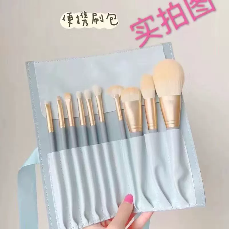 Foldable makeup brush organizer bag, soft handheld roll, 10–14 pockets, zipper option