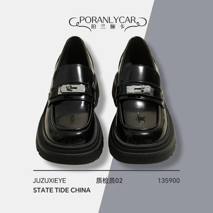 [Puran Lika] Niche Design Sense Black Thick Sole Increased Loafers Women's New British Style Single Shoes Women