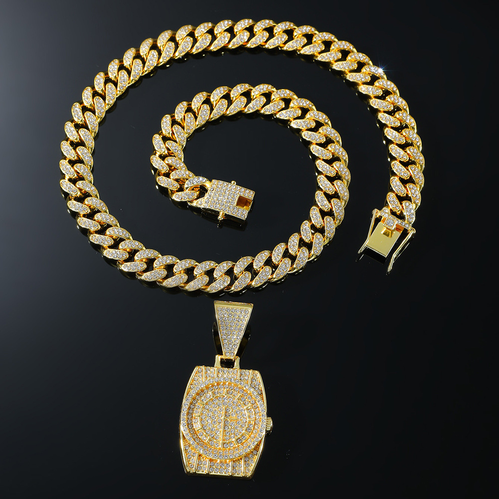 Hip-hop Clock Alloy Plating Inlay Rhinestones Men's Pendant Necklace display picture 5
