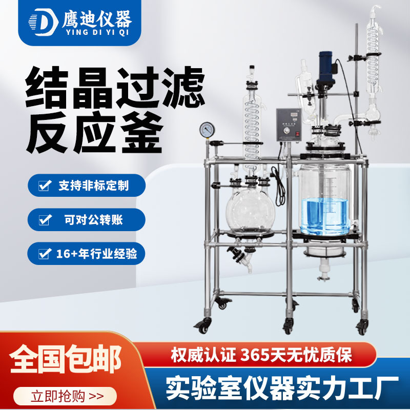 结晶过滤式反应釜实验室耐高温电加热聚四氟乙烯砂芯过滤釜 定制