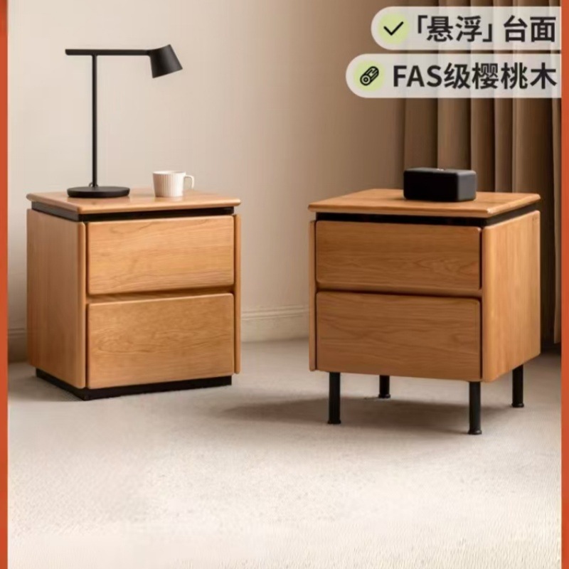 단단한 나무 침대 옆 캐비닛 복고풍 체리 나무 침실 서랍 캐비닛 작은 아파트 가정용 바닥 침대 옆 캐비닛