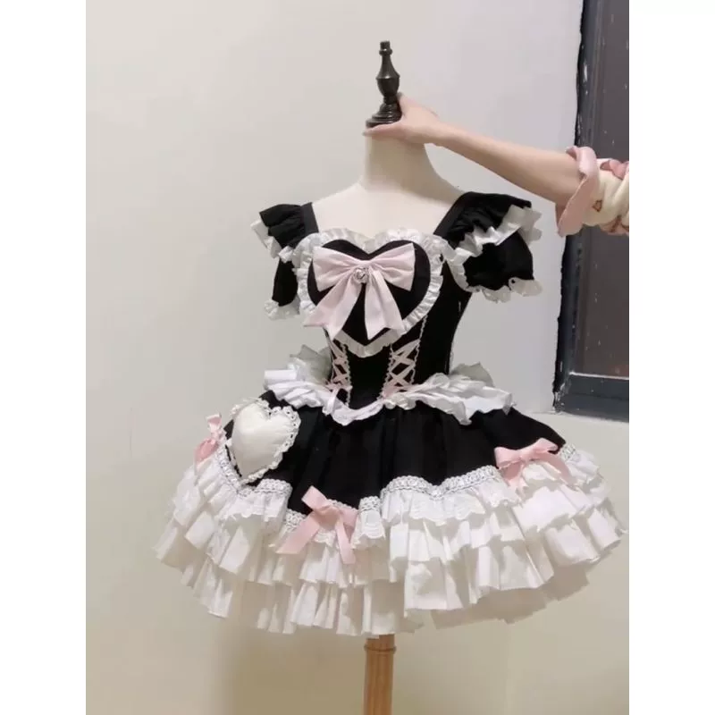 Милая японская Lolita с короткими рукавами, Lolita, атмосфера милой девушки, наряд для Lolita, пышная юбка