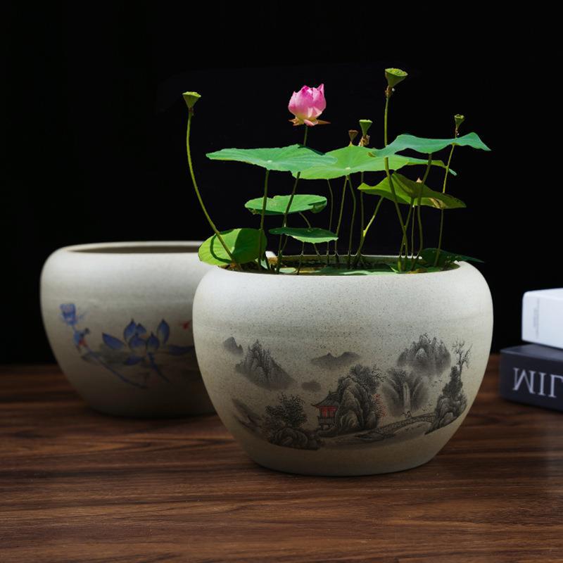 Bowl lotus hydroponic flowerpot ceramic fish tank turtle tank fish culture basin green dill water lotus water lily professional non-porous stoneware Bowl lotus hydroponic flowerpot ceramic fish tank turtle tank fish culture basin green dill water lotus water lily professional non-porous stoneware
