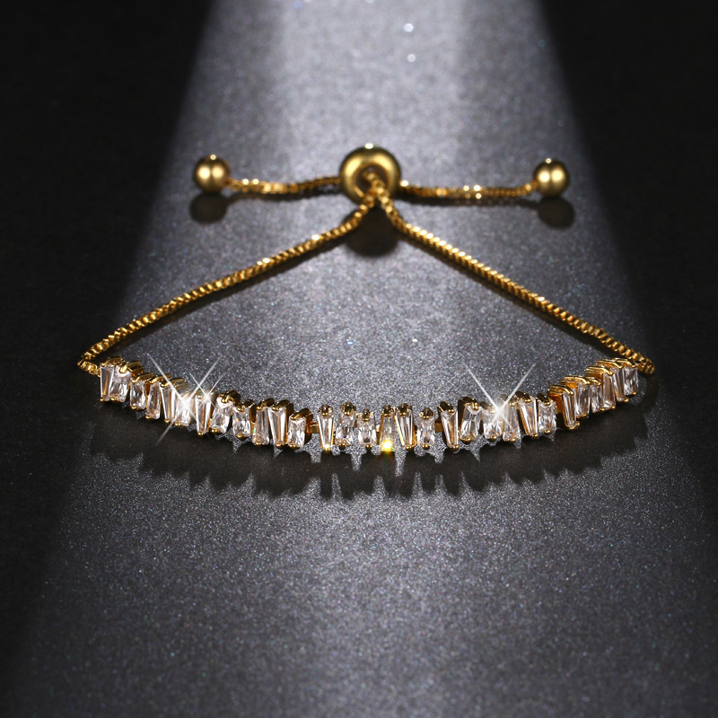 Cross-border New Diamond Irregular Square Diamond Bracelet Personalized Temperament Copper Set AAA Zircon Pull-out Bracelet