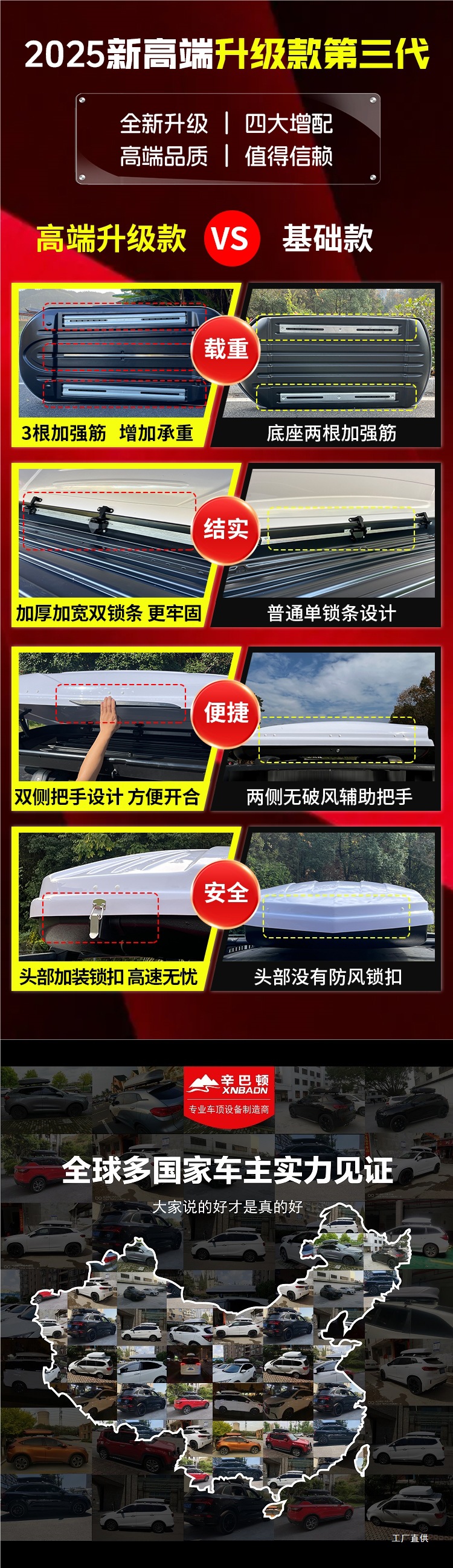 2025 New Car Roof Box Off-Road Sedan Suv Large Capacity Universal Roof Box Crossbar Xingpei Hui