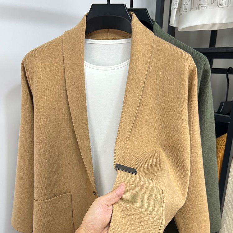 Wool Sweater, Small Suit, Knitted Cardigan, Men's Spring Trendy Slim-Fit Sweater, Men's High-End Casual Knitwear Jacket