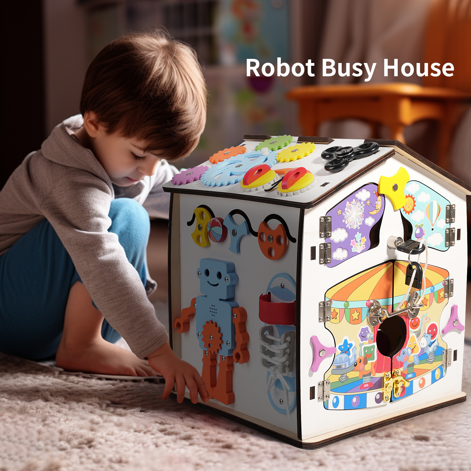 Robot de educación temprana ocupado Casa Montessori DIY ayudas de enseñanza multi-diversión jugar juguetes educativos para niños
