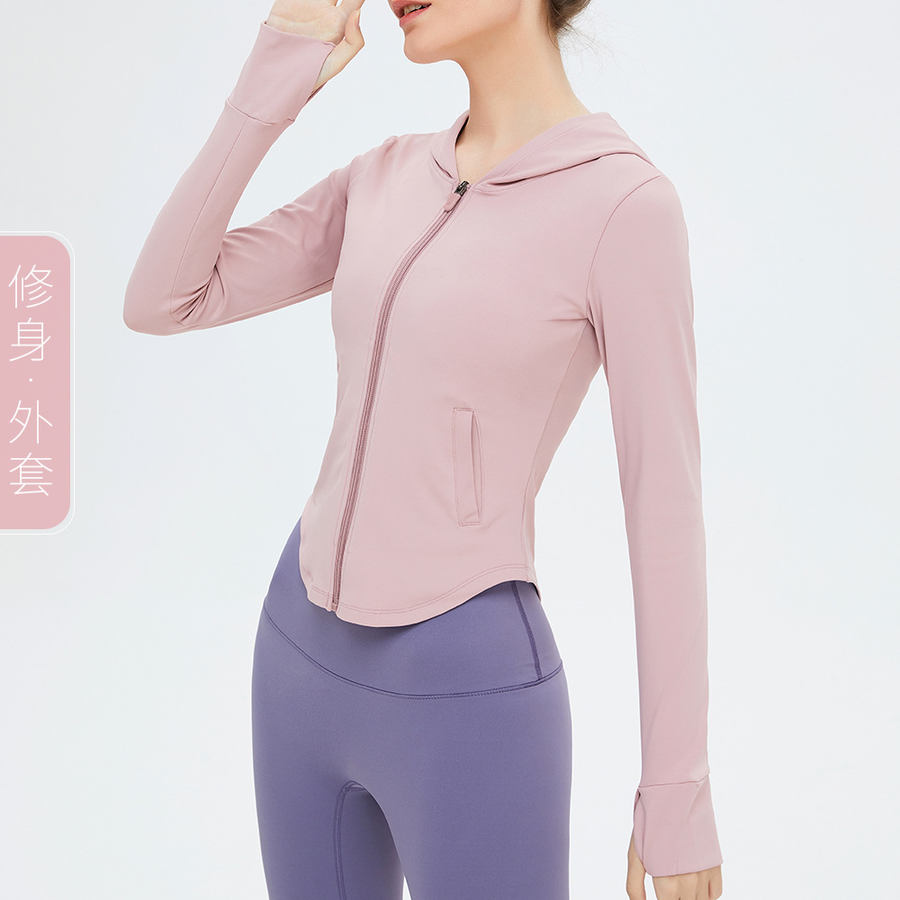 Big Sale Non-Refundable and Non-Exchangeable European and American Yoga Clothes for Women Hooded Slim Nude Sports Tops Long-Sleeved Running Fitness Clothes