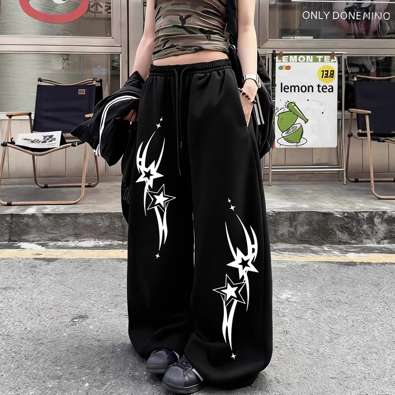 Women's Wide-Leg High-Waisted Adjustable Drawstring Pants, Casual Lightweight Gothic Pentagram Print Wide-Leg Pants Women's Wide-Leg High-Waisted Adjustable Drawstring Pants, Casual Lightweight Gothic Pentagram Print Wide-Leg Pants