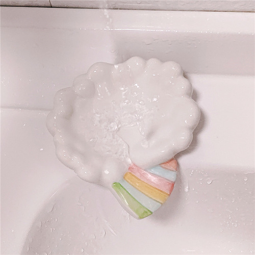 Luxury Rainbow Cloud Drainage Soap Box Bathroom High-end Creative No Hole Ceramic Soap Box Fairy Soap Plate 