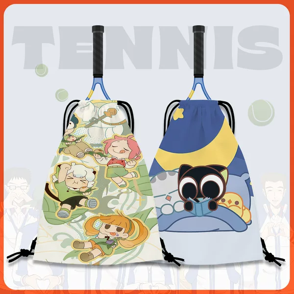 Little Black Cat Tennis Bag New Style Anime Tennis Racket Storage Bag Fashion Printed Sports Drawstring Backpack