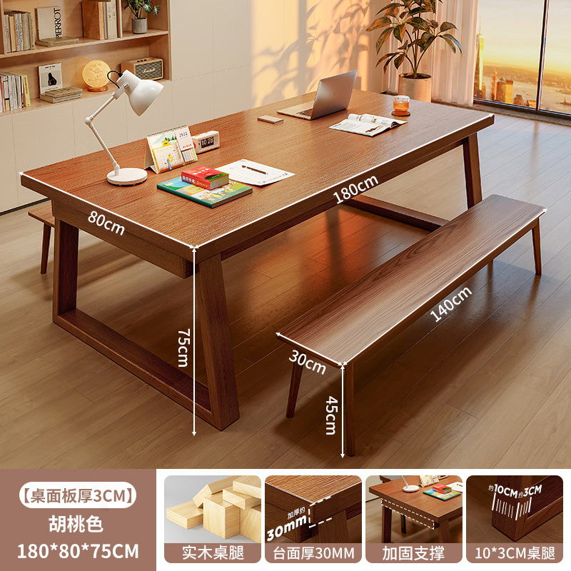 Salón de estar escritorio largo para la sala de estar escritorio de escritorio escritorio de madera maciza escritorio de computadora para estudiar doble mesa larga