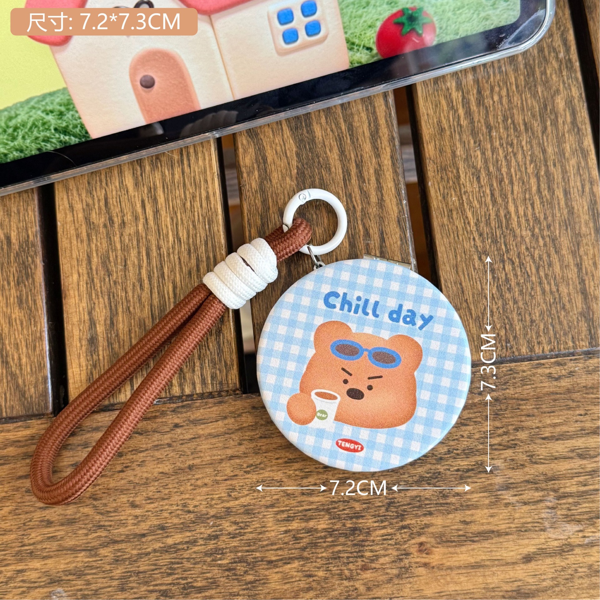 Espejo Redondo Portátil de Mano de Metal Mini Una Sola Cara para Maquillaje y Viaje