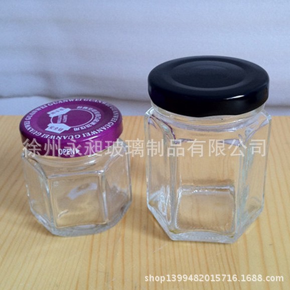 厂家批发六棱蜂蜜玻璃瓶酱菜牛肉酱罐头瓶 辣椒酱玻璃罐子酱菜瓶