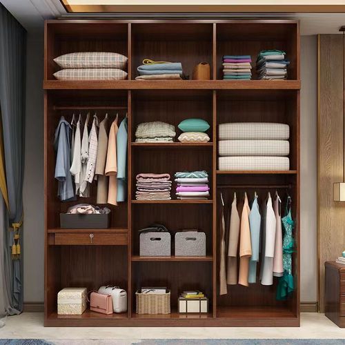 Walnut new Chinese style solid wood wardrobe double door bedroom modern simple multi-functional storage cabinet large capacity